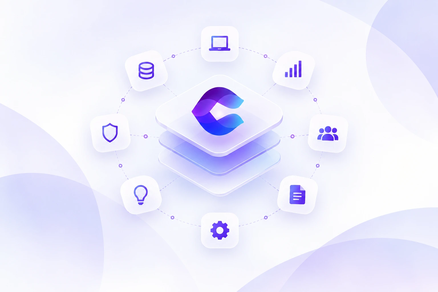 A central Capio platform connected to icons for data, devices, analytics, security, teams, documents, ideas and automation
